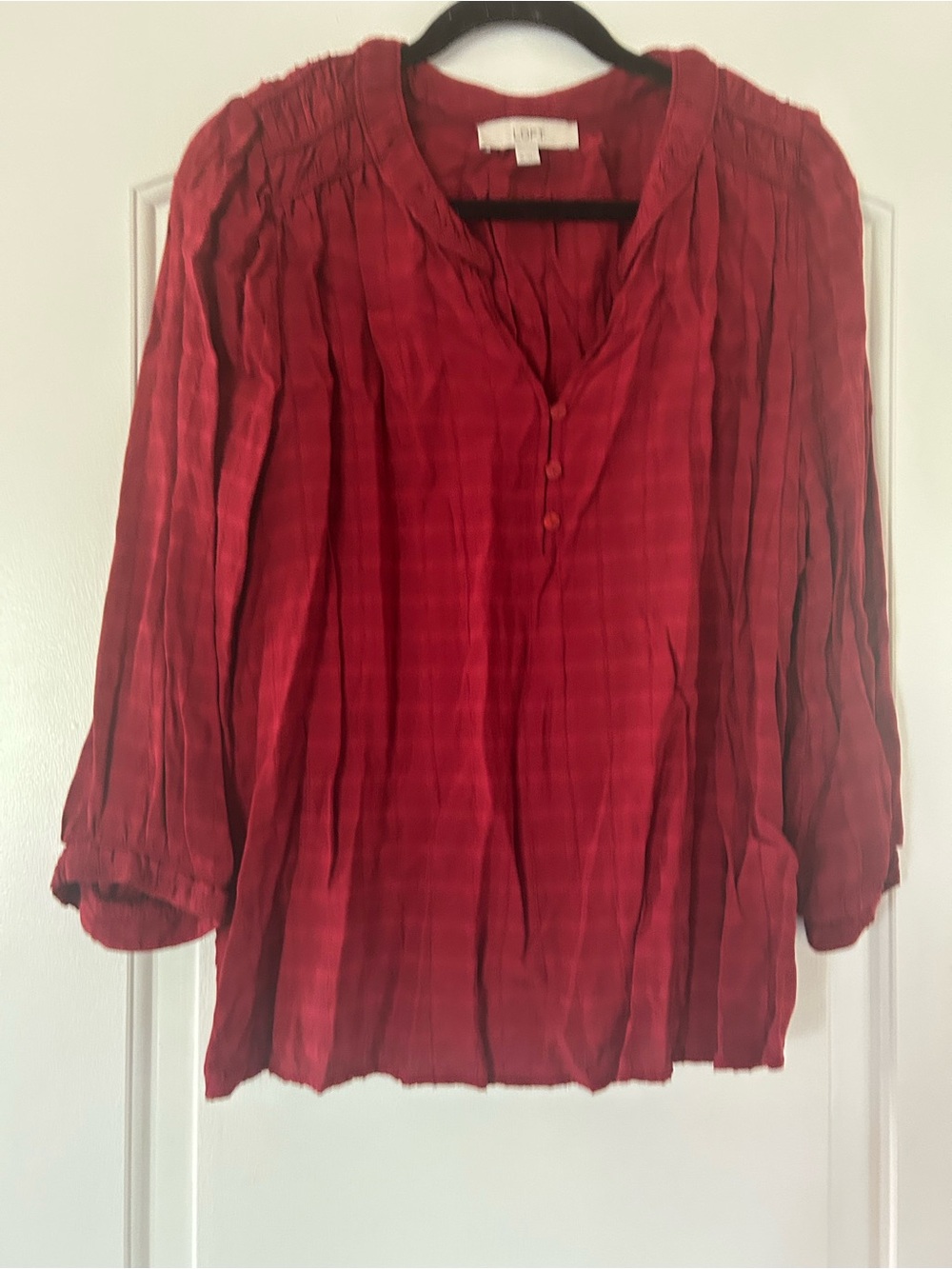 LOFT Crimson Red Pintuck V-Neck Tunic
